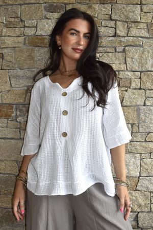 Andi Basket Linen Blend Top White